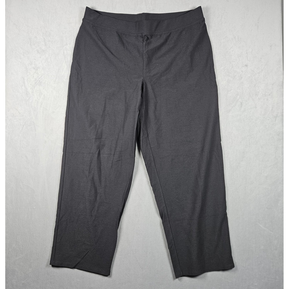 Eileen Fisher Pants Womens 1X Grey Stretch Viscose Nylon Crepe Wide Leg Pull On